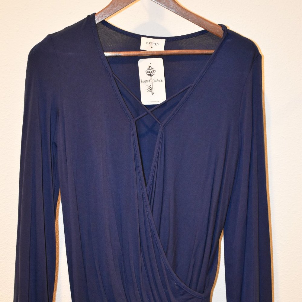 Blue Criss Cross Navy Blue Blouse